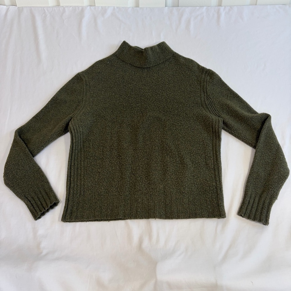 J Crew Olive Green Merino Wool Blend Women's Turtle Neck Sweater Size Large